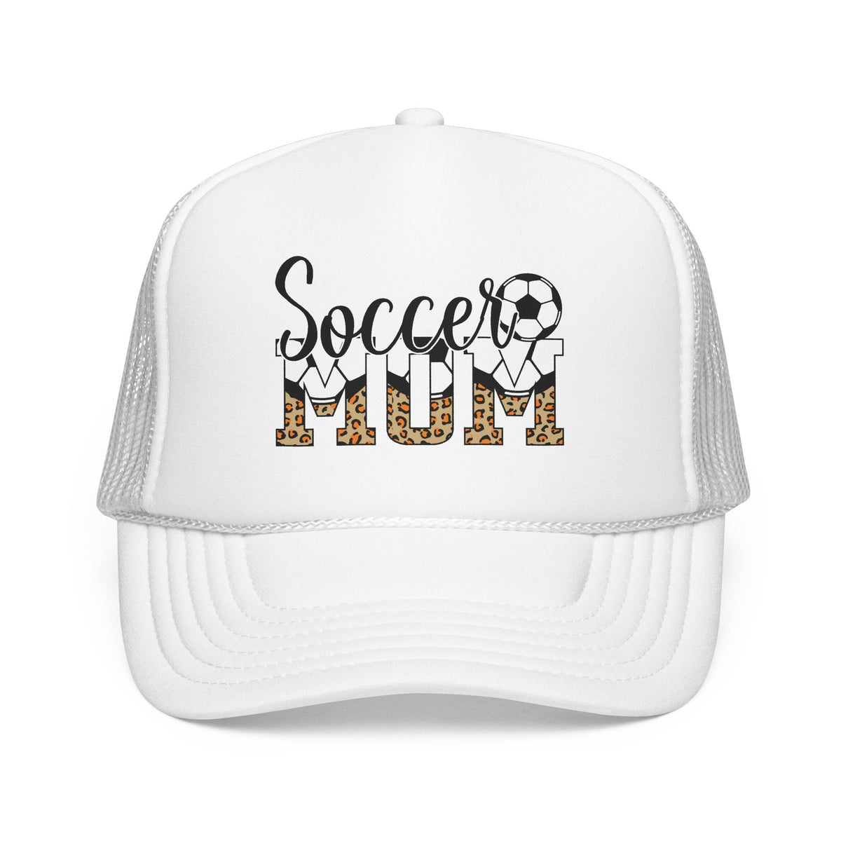 Soccer Mom Trucker Hat — Leopard Print Soccer Ball Foam Cap