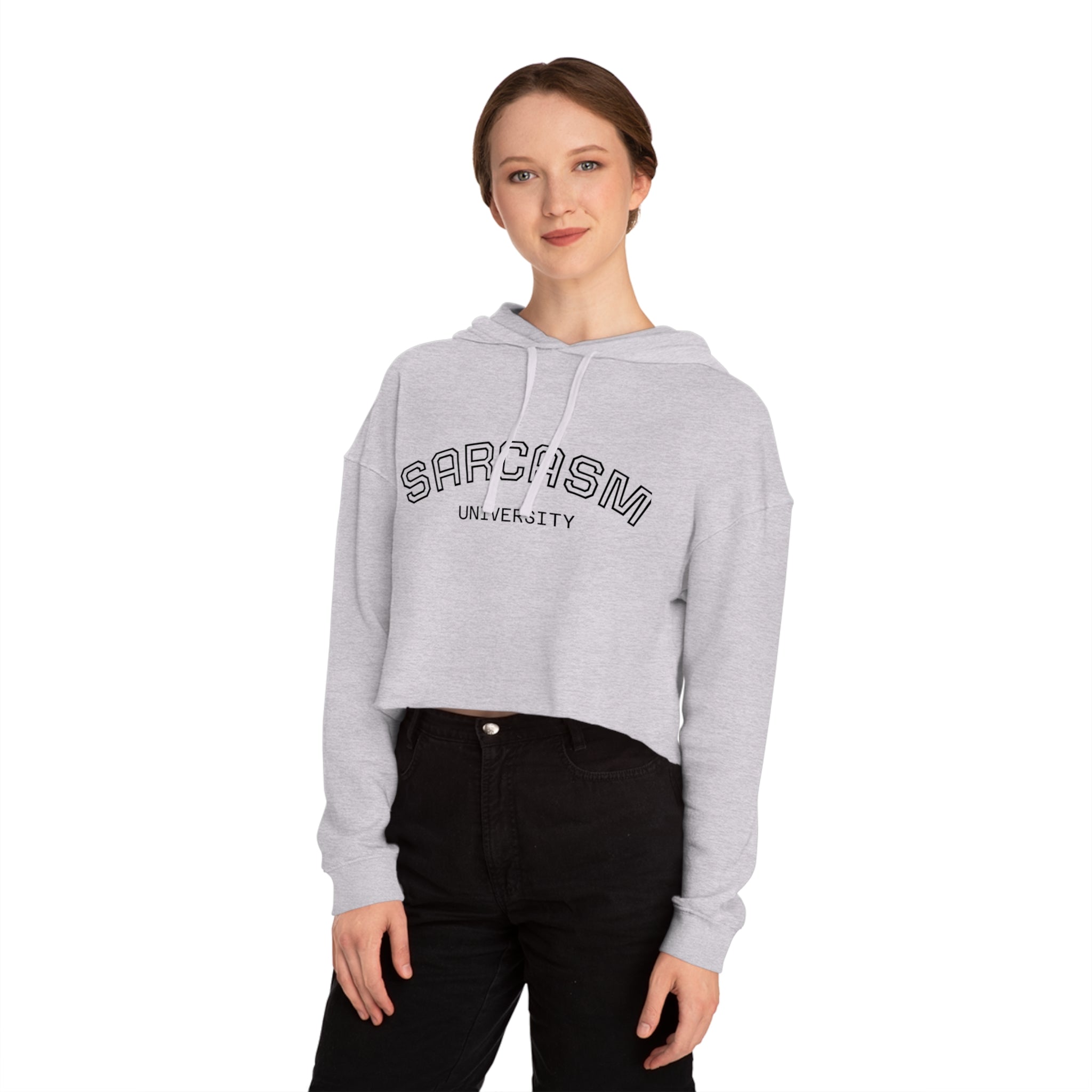 Sarcasm University Cropped Hoodie — Women's Funny Campus Sweatshirt