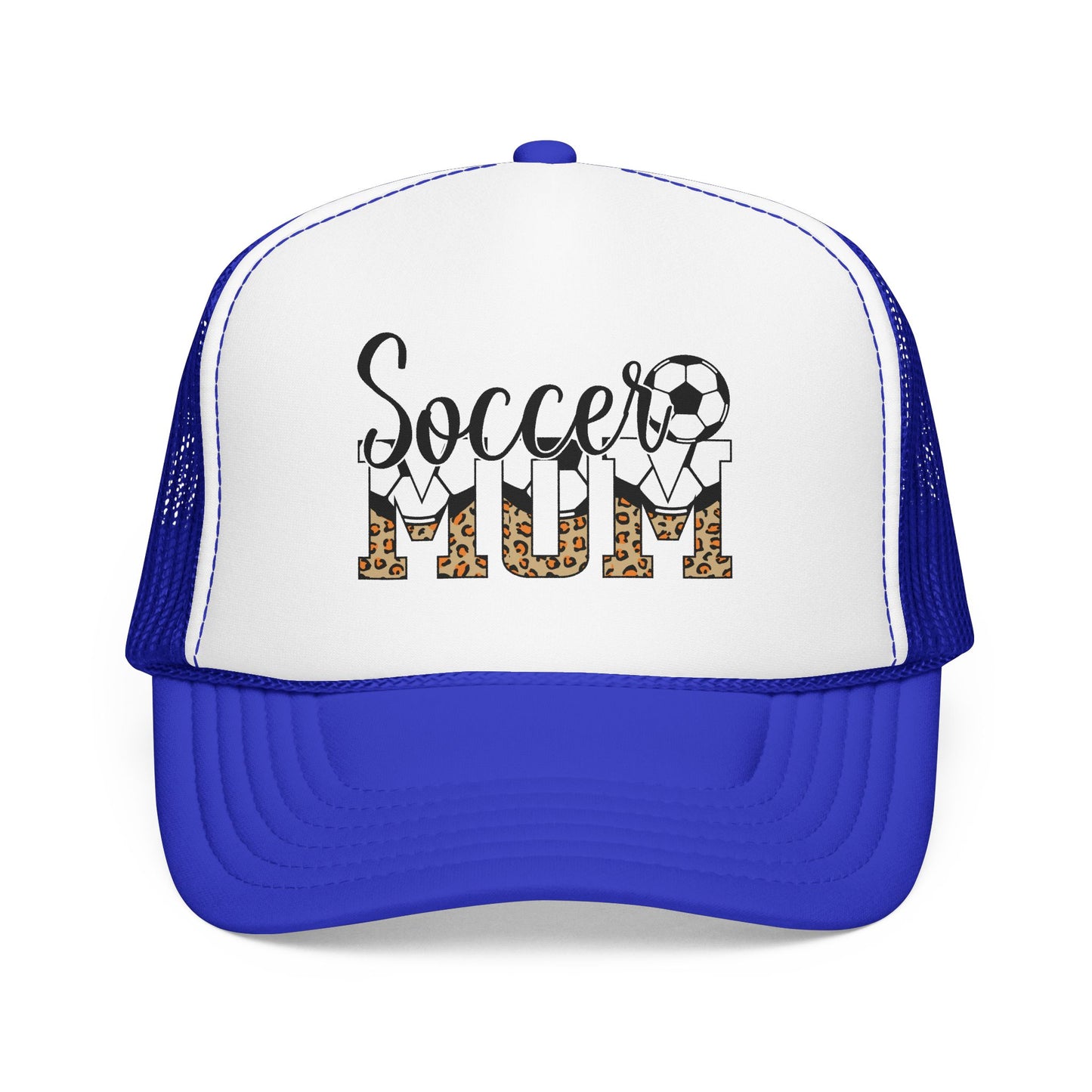 Soccer Mom Trucker Hat — Leopard Print Soccer Ball Foam Cap