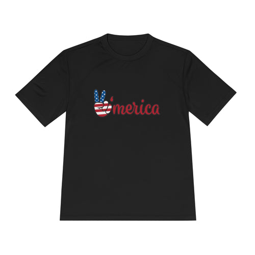 'Merica Peace Sign Tee - Patriotic Moisture-Wicking Shirt for 4th of July