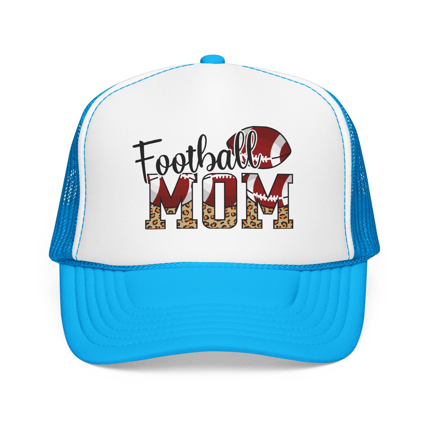 Football Mom Trucker Hat — Leopard Print Graphic Foam Cap for Game Day