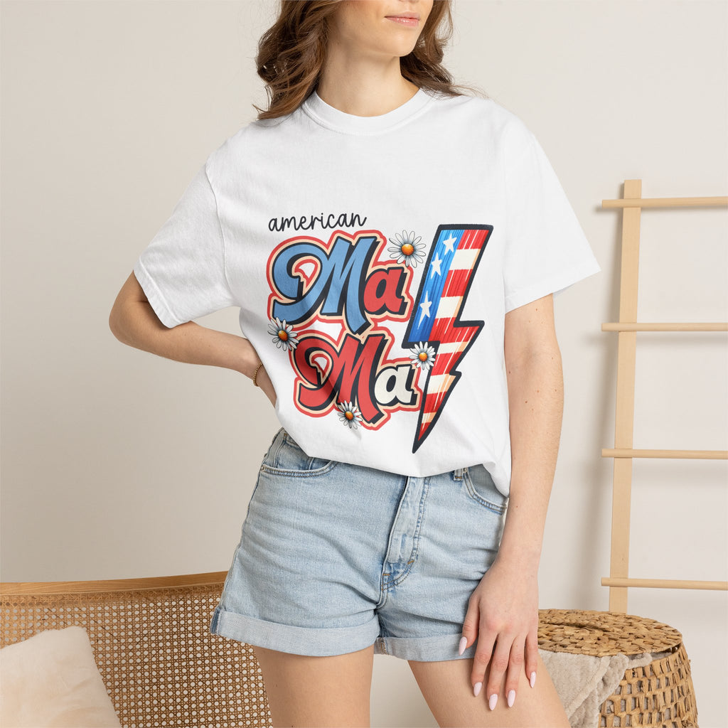 American MaMa Lightning Bolt T-Shirt — Retro Patriotic Mother's Day Tee
