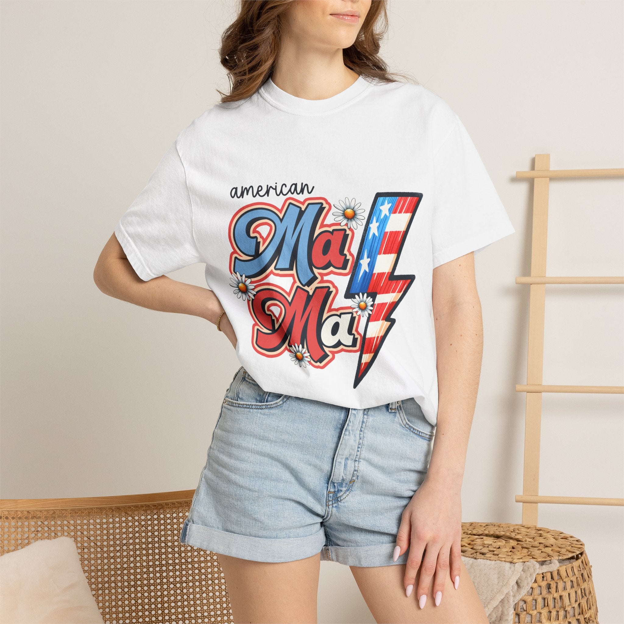 American MaMa Lightning Bolt T-Shirt — Retro Patriotic Mother's Day Tee