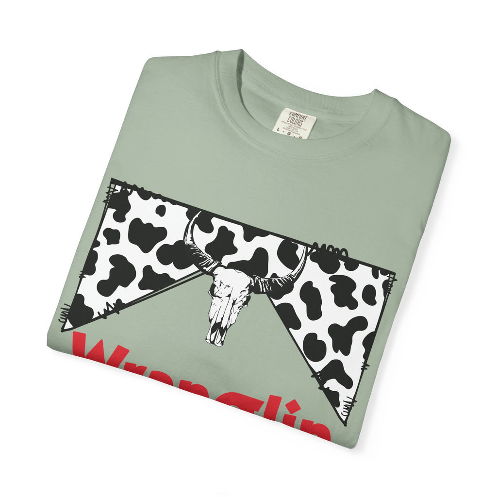 Wranglin Mama T‑Shirt — Cowprint Western Graphic Tee