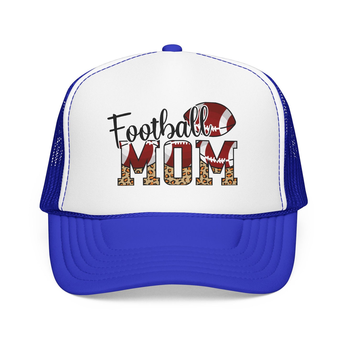 Football Mom Trucker Hat — Leopard Print Graphic Foam Cap for Game Day