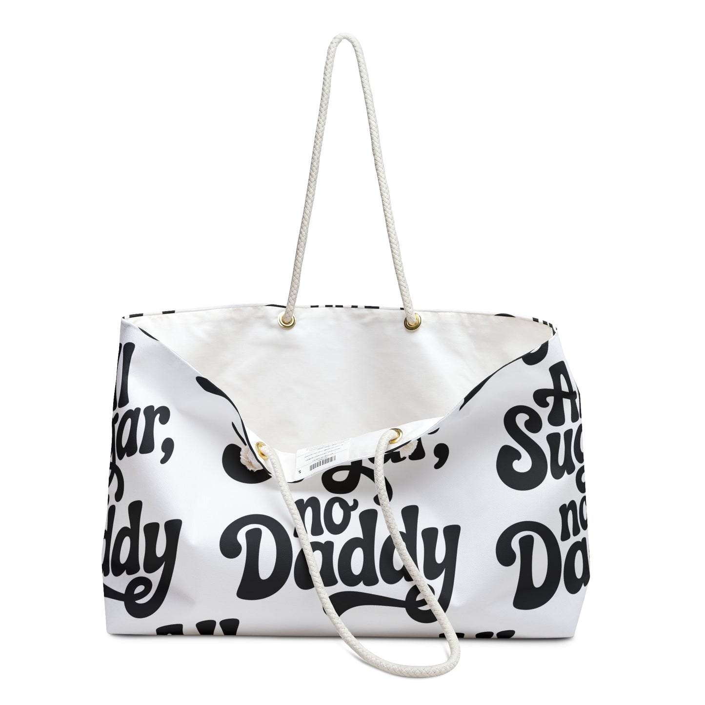 Weekender Bag — "All Sugar, No Daddy" Retro Script Travel Tote