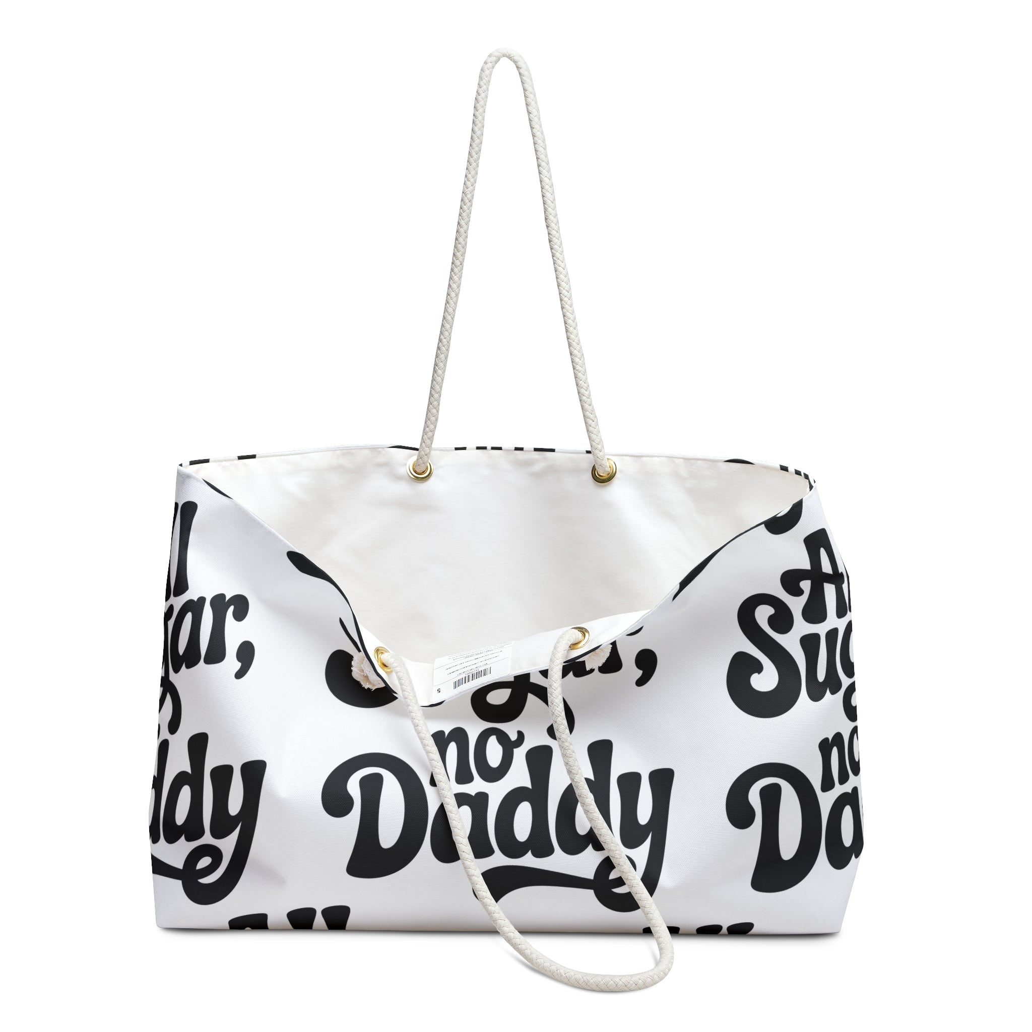 Weekender Bag — "All Sugar, No Daddy" Retro Script Travel Tote