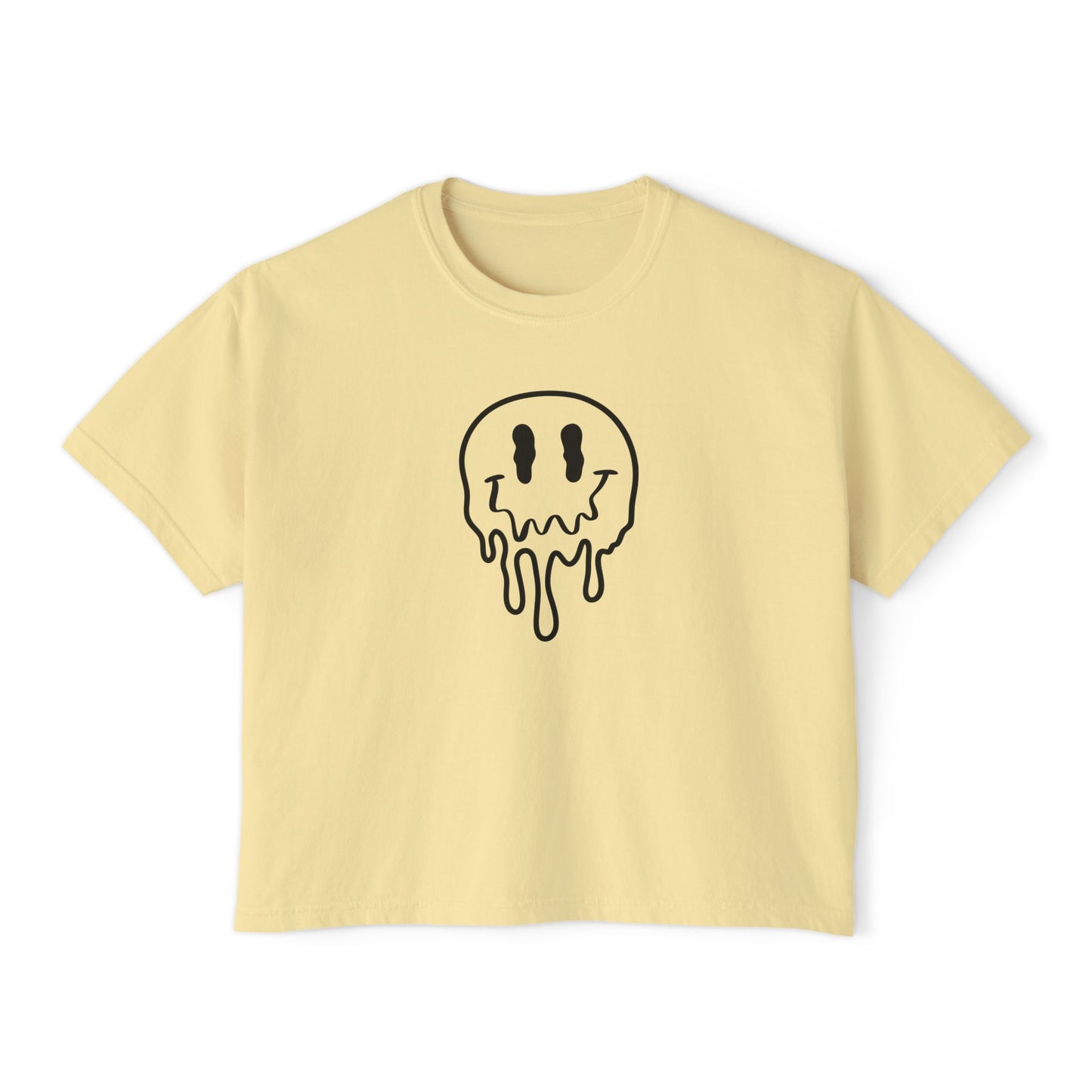 Drippy Smiley Boxy Tee — Women's Graphic Crop T‑Shirt