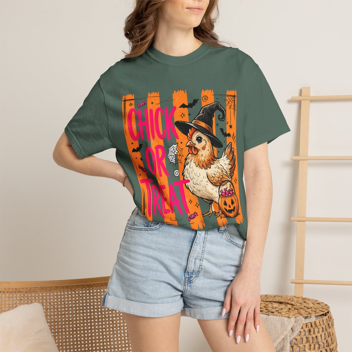 Halloween Chick T-Shirt – "Chick or Treat" Witch Chicken Pumpkin Tee