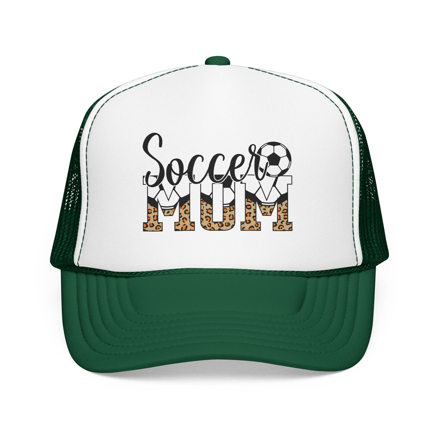 Soccer Mom Trucker Hat — Leopard Print Soccer Ball Foam Cap