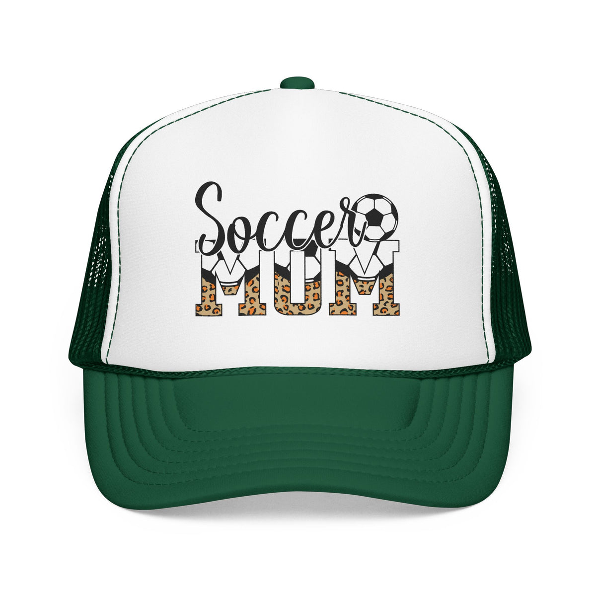 Soccer Mom Trucker Hat — Leopard Print Soccer Ball Foam Cap