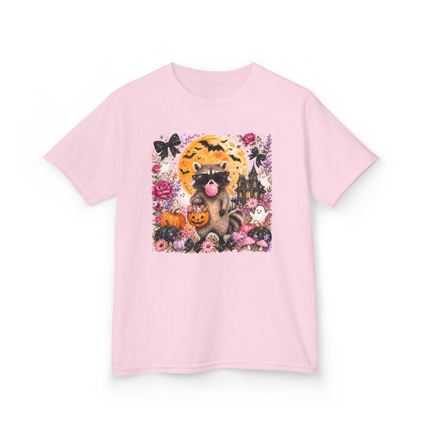 Kids Halloween Cat T-Shirt — Cute Black Cat with Pumpkin & Moon