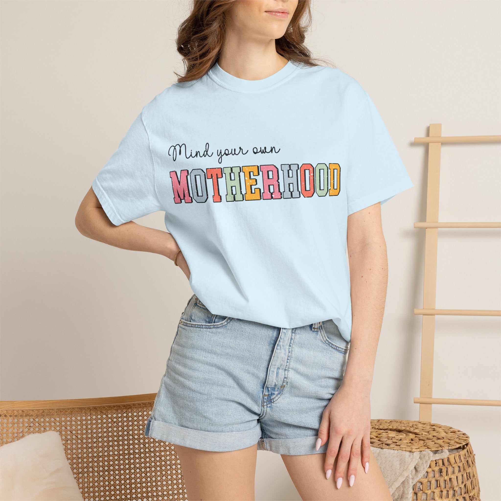 Mind Your Own Motherhood T-Shirt — Retro Colorblock Mom Tee