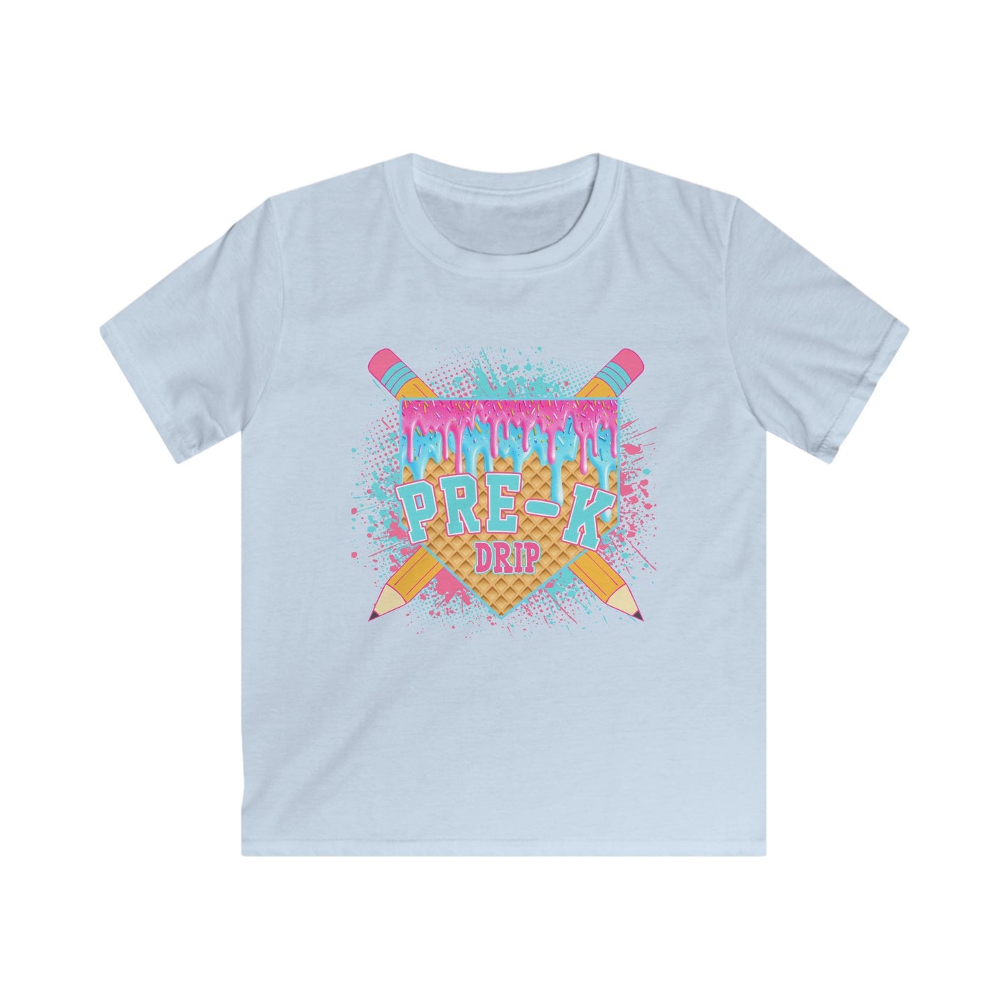 Kids T‑Shirt - Colorful 'Pre-K Dip' Crayon Drip Design (Back to School Gift)