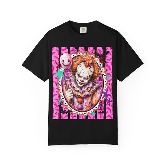 Creepy Clown Portrait T-Shirt — Pink Horror Graphic Tee