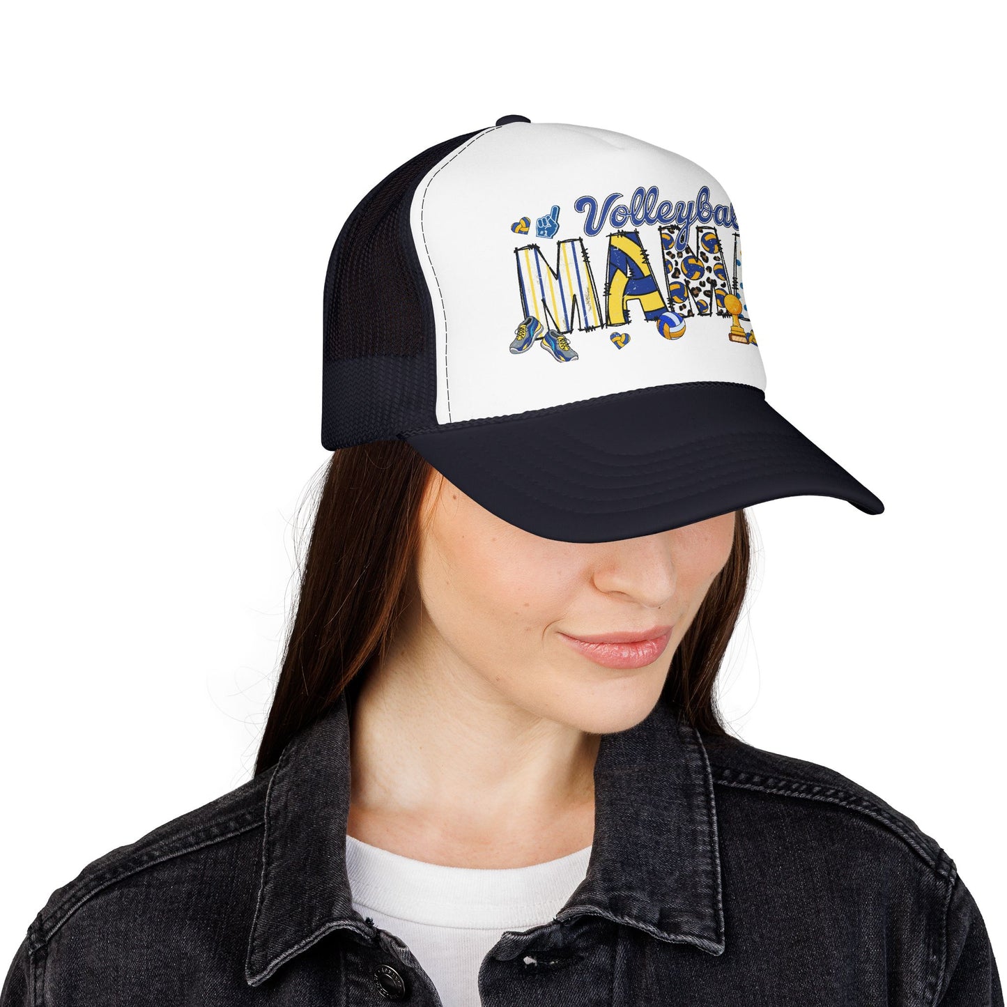 Volleyball Mama Trucker Hat — Blue Foam Mesh Cap for Proud Volleyball Moms