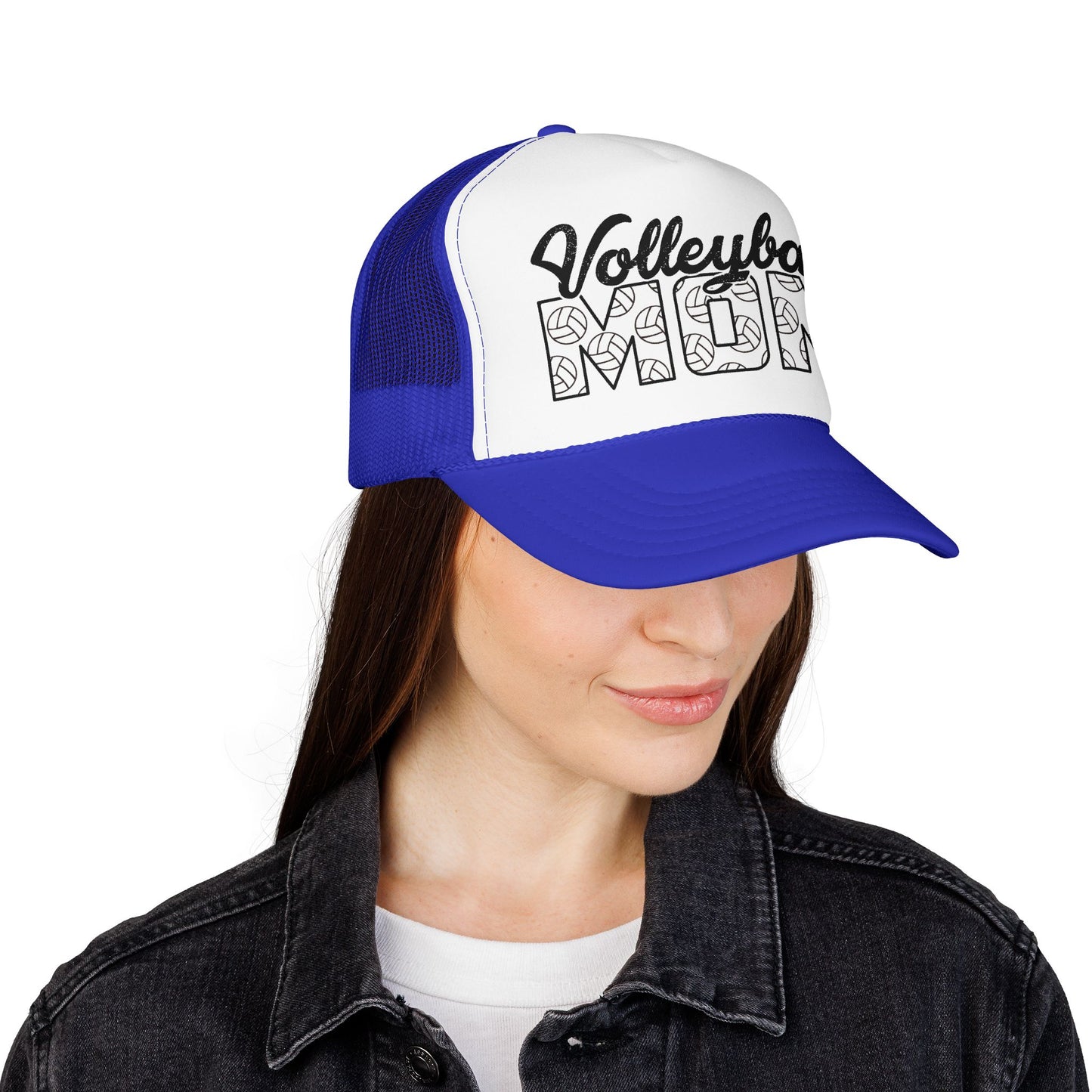 Volleyball Mom Trucker Hat – Foam Mesh Cap with Volleyball Pattern