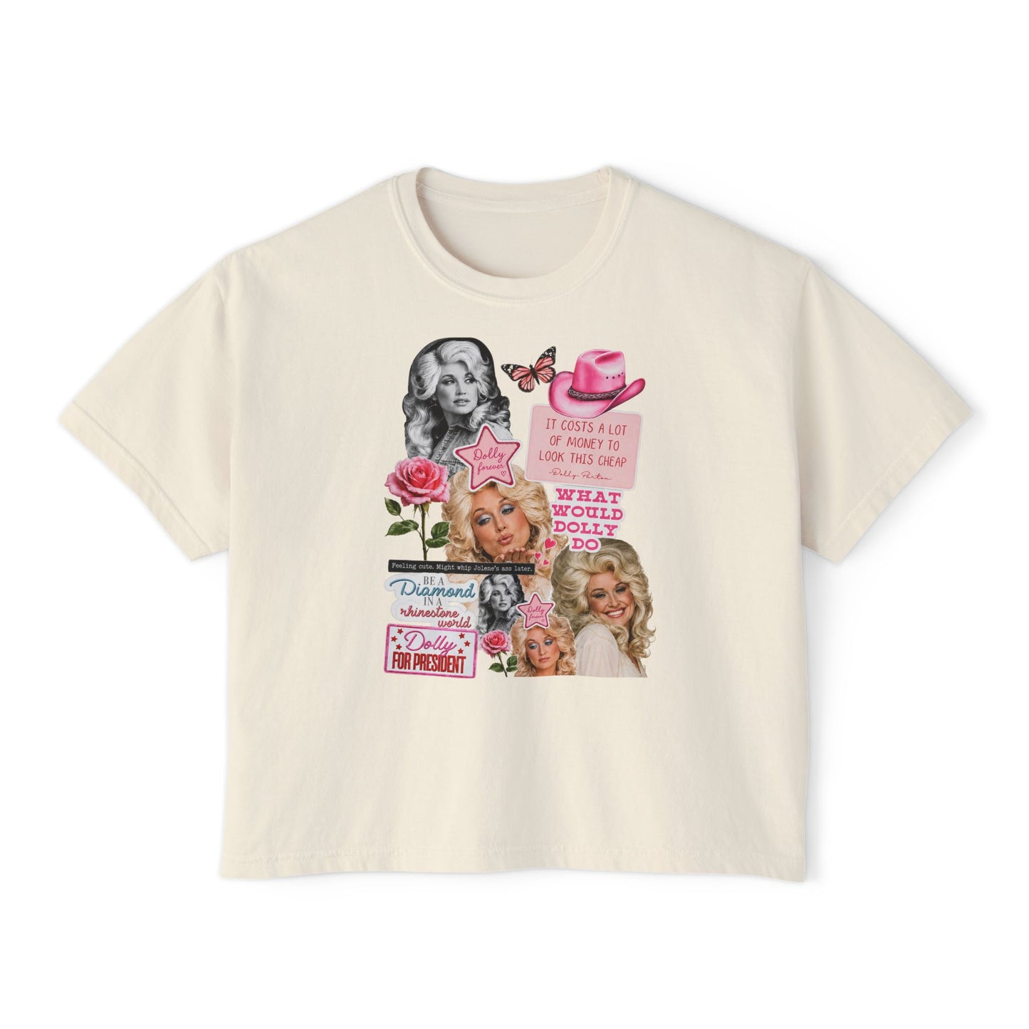 Dolly Collage Boxy Tee — Retro Cowgirl Pop Art Women’s T-Shirt