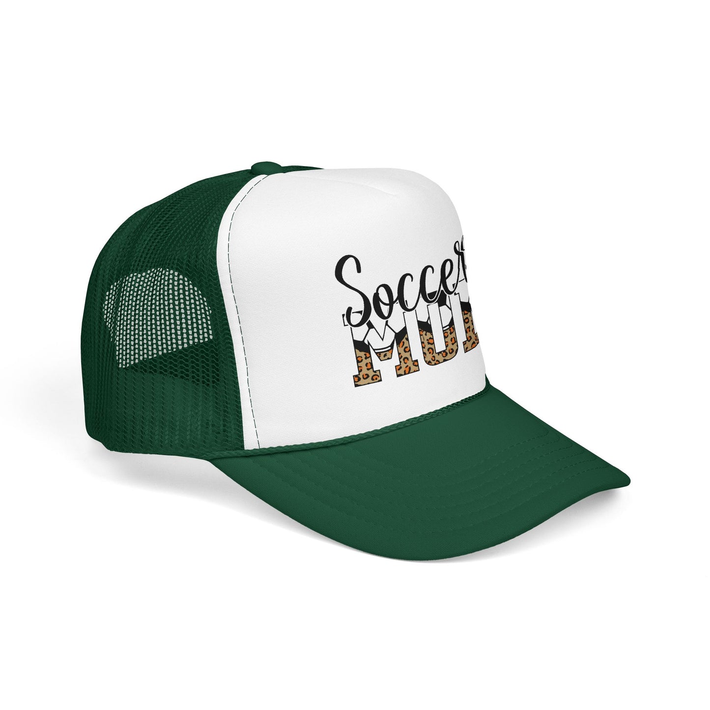 Soccer Mom Trucker Hat — Leopard Print Soccer Ball Foam Cap