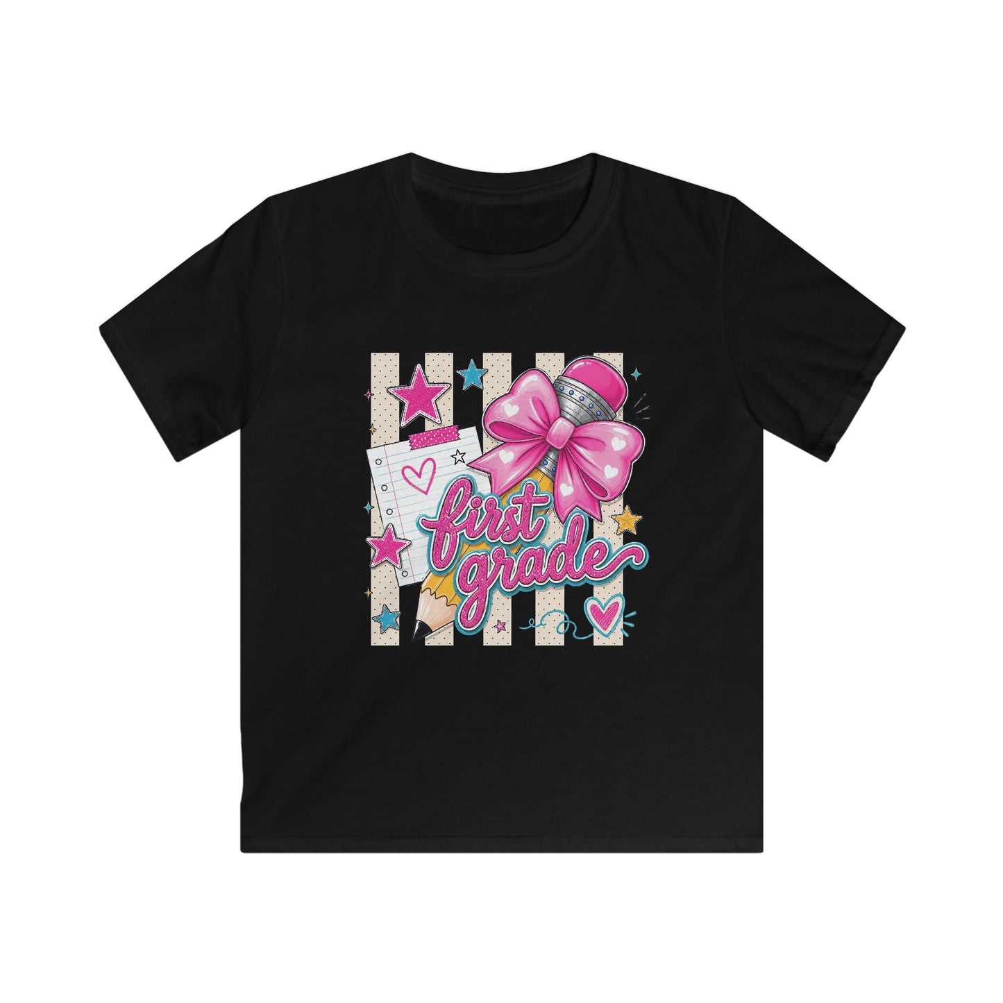 First Grade Kids T-Shirt — Cute Pink Bow Back-to-School Tee