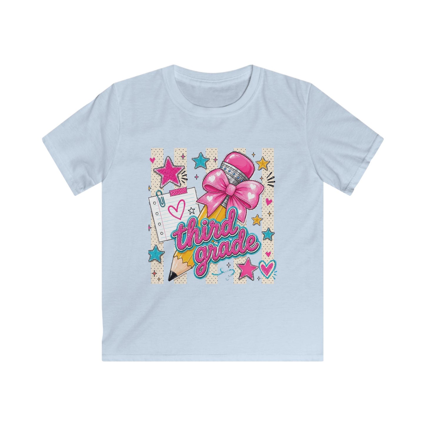 Third Grade Kids Tee — Cute Pink Bow Back-to-School Shirt