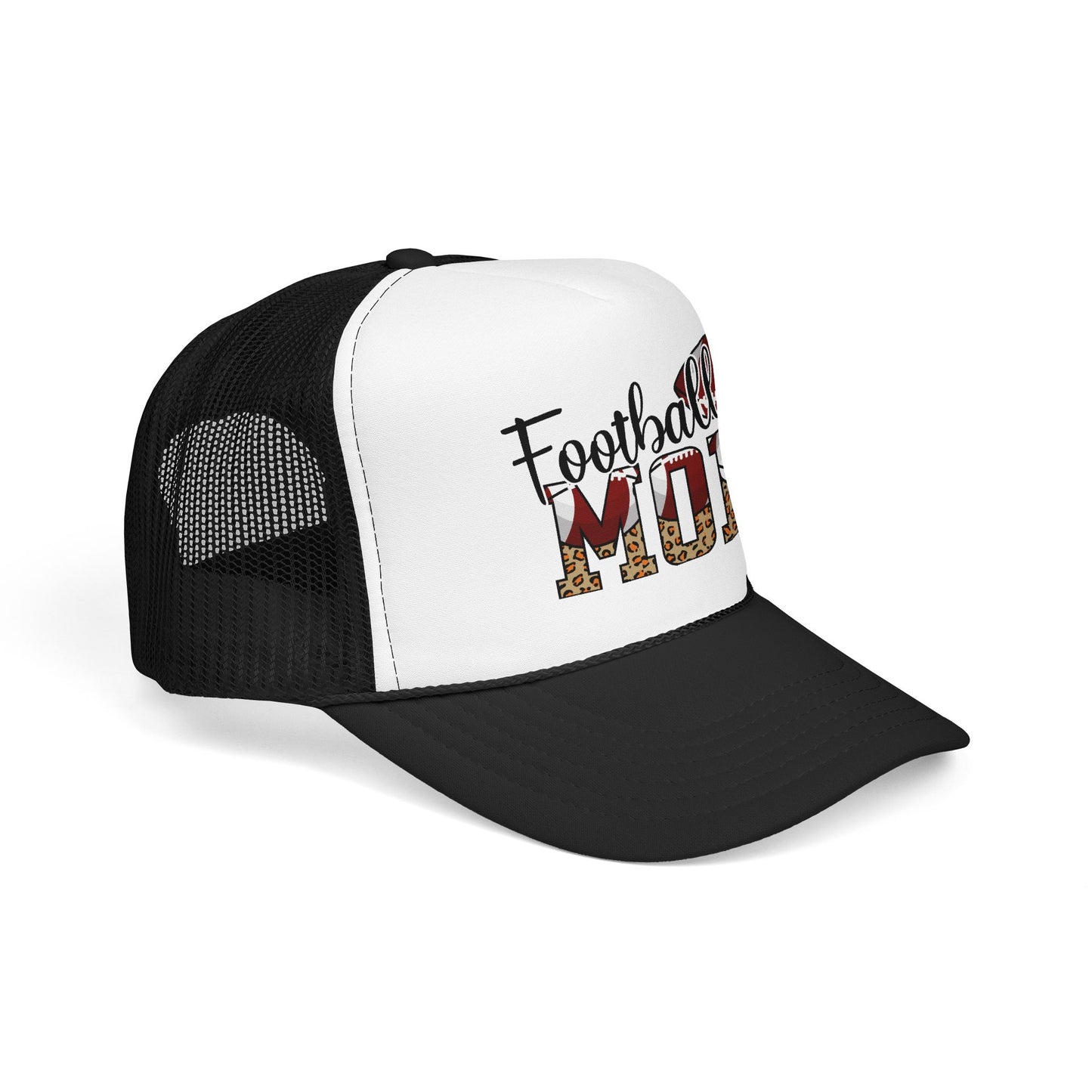 Football Mom Trucker Hat — Leopard Print Graphic Foam Cap for Game Day