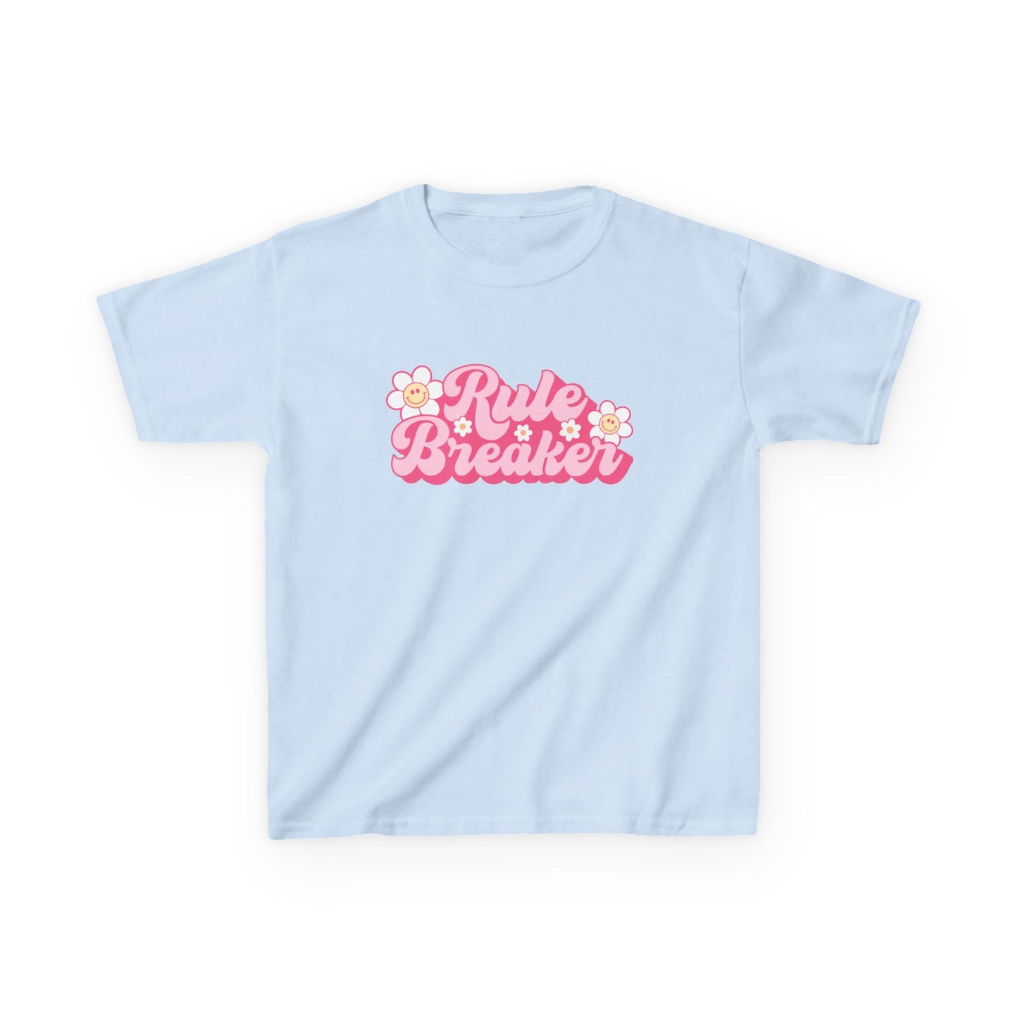 Kids Tee — "Rule Breaker" Pink Retro Flower Graphic