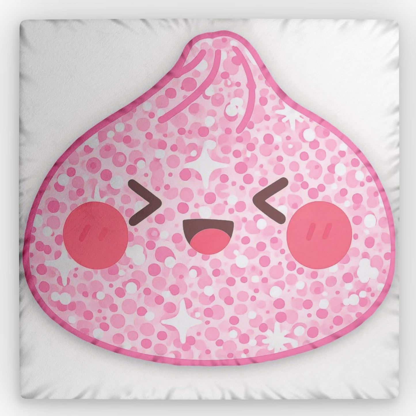 Kawaii Pink Sparkle Emoji Pillow — Cute Blushing Shaped Pillow