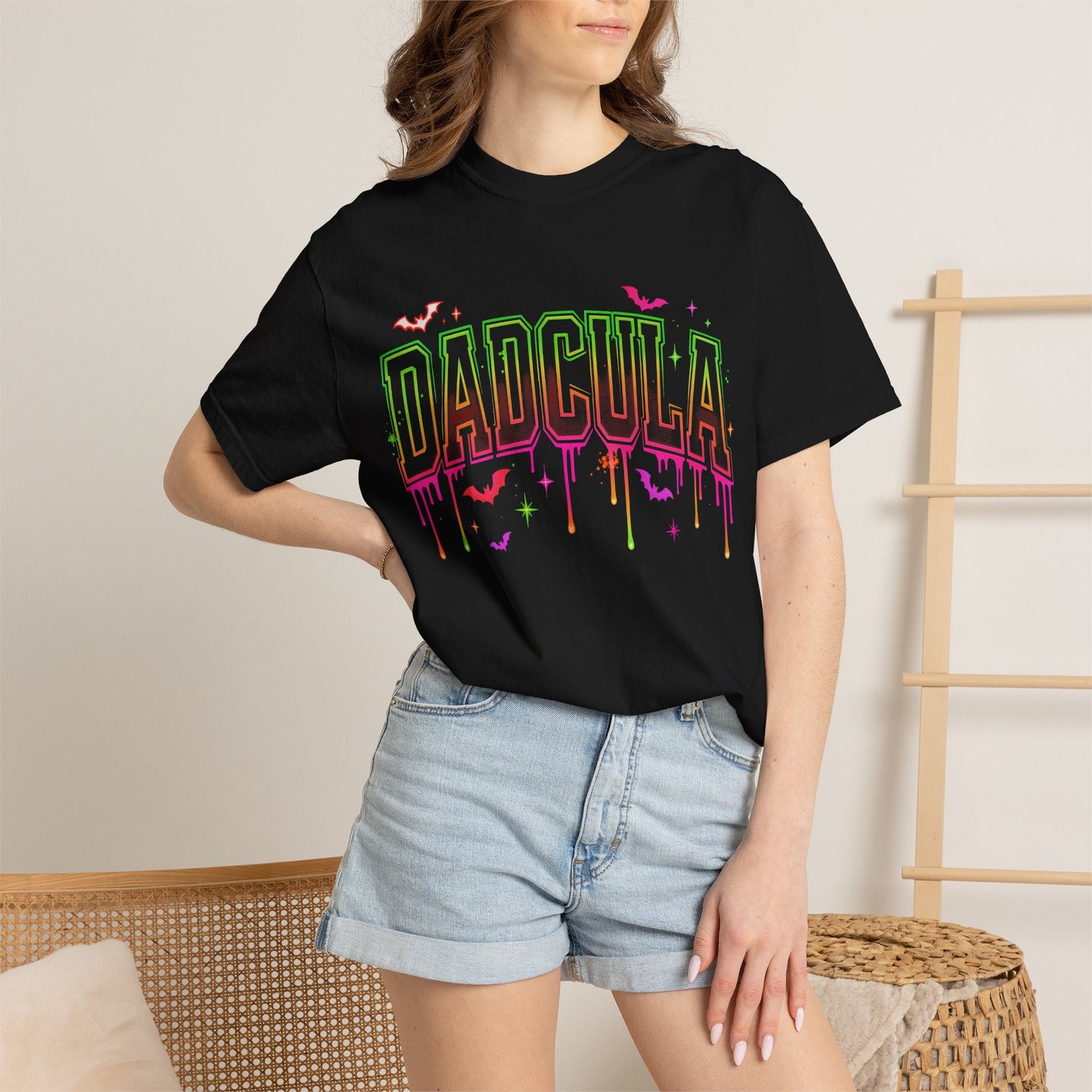Dadcula Halloween T-Shirt — Neon Drip Vampire Dad Tee