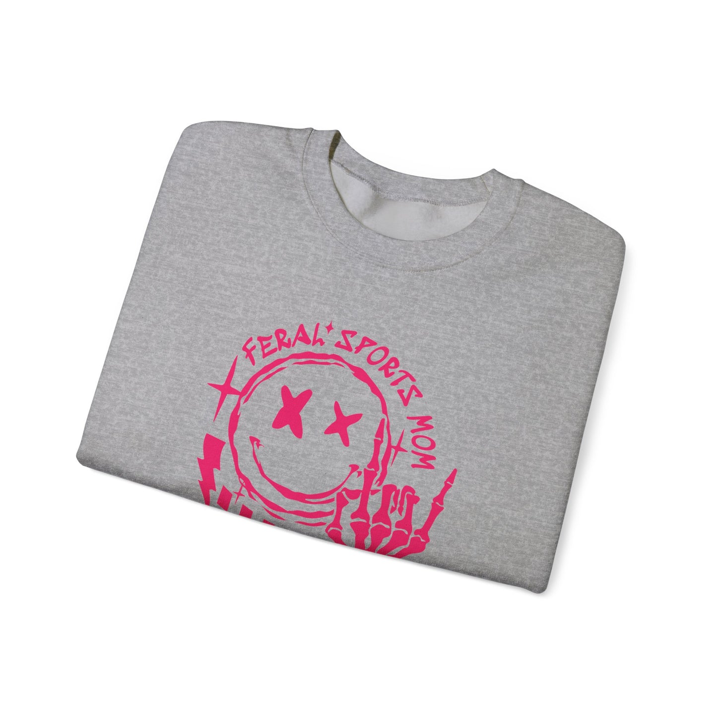 Feral Sports Mom Crewneck Sweatshirt — Edgy Pink Graphic Mom Sweater