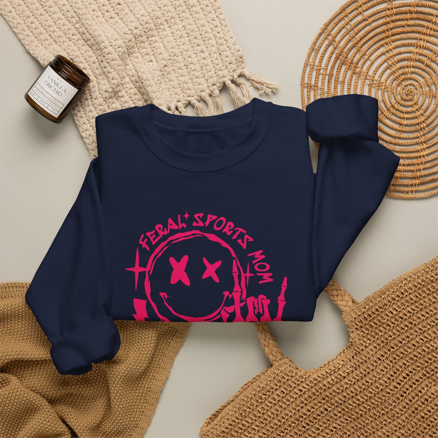 Feral Sports Mom Crewneck Sweatshirt — Edgy Pink Graphic Mom Sweater