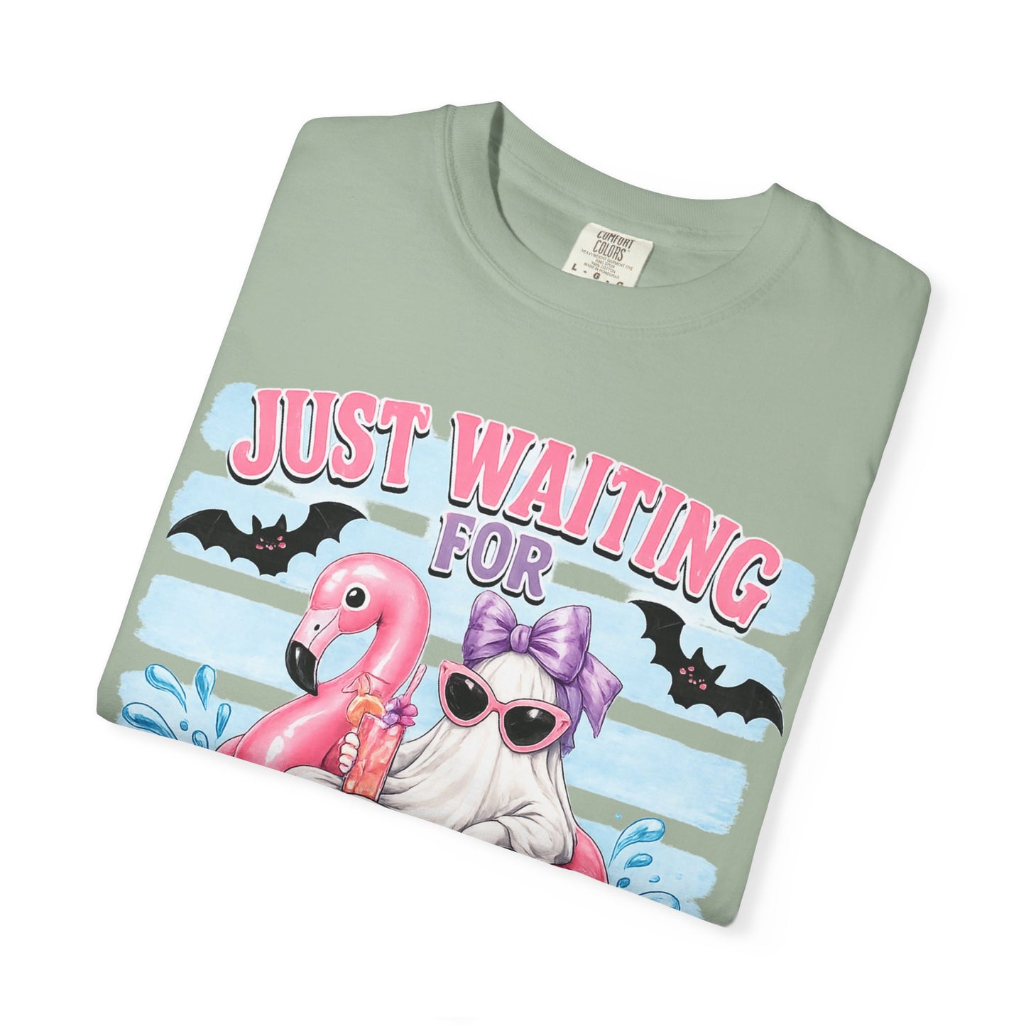 Halloween Flamingo T-Shirt — "Just Waiting for Halloween" Cute Spooky Summer Vibe