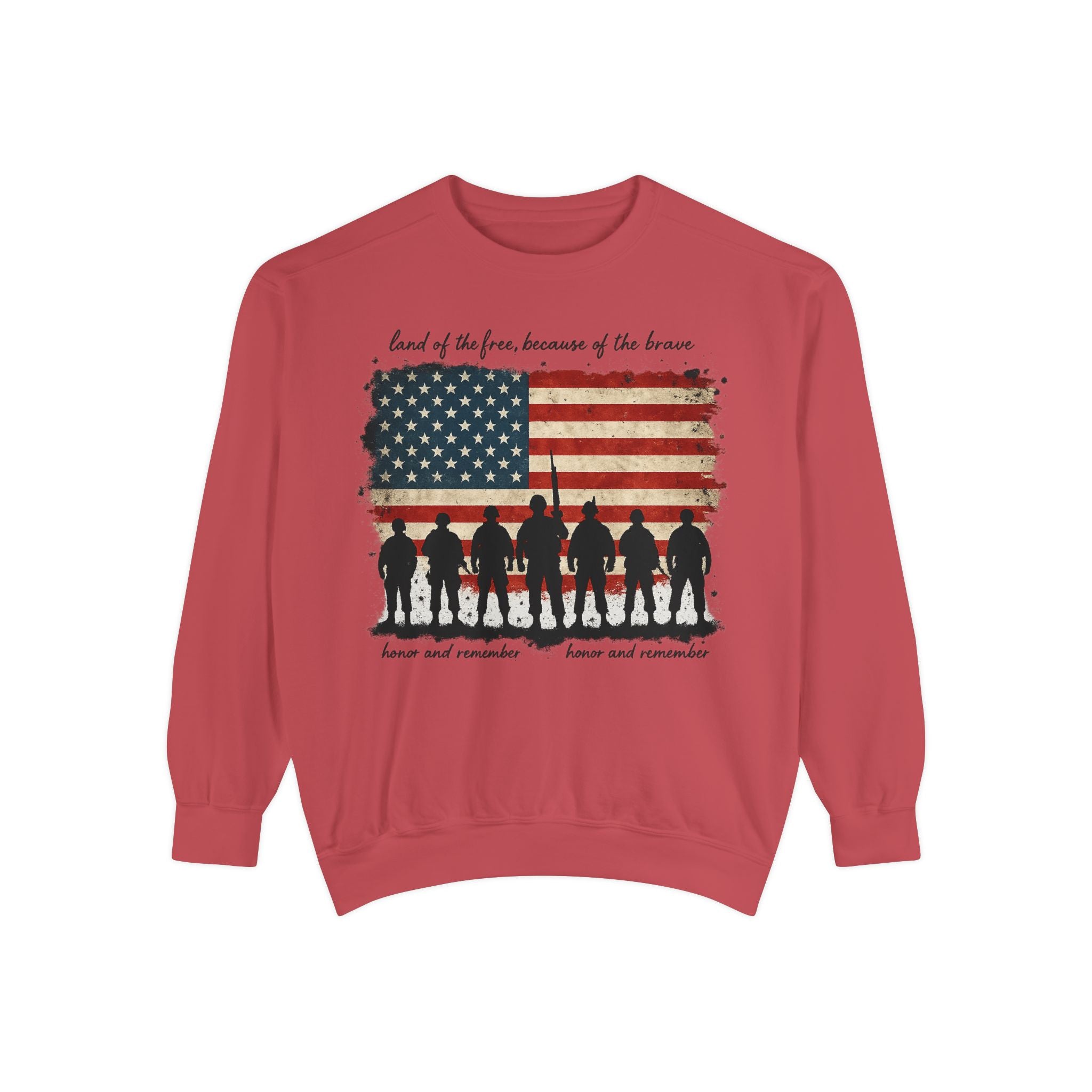 Veterans Tribute Sweatshirt — "Land of the Free, Because of the Brave" American Flag Memorial