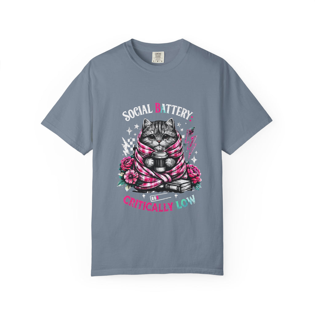 Social Battery Critically Low T-Shirt — Introvert Cat Graphic Tee