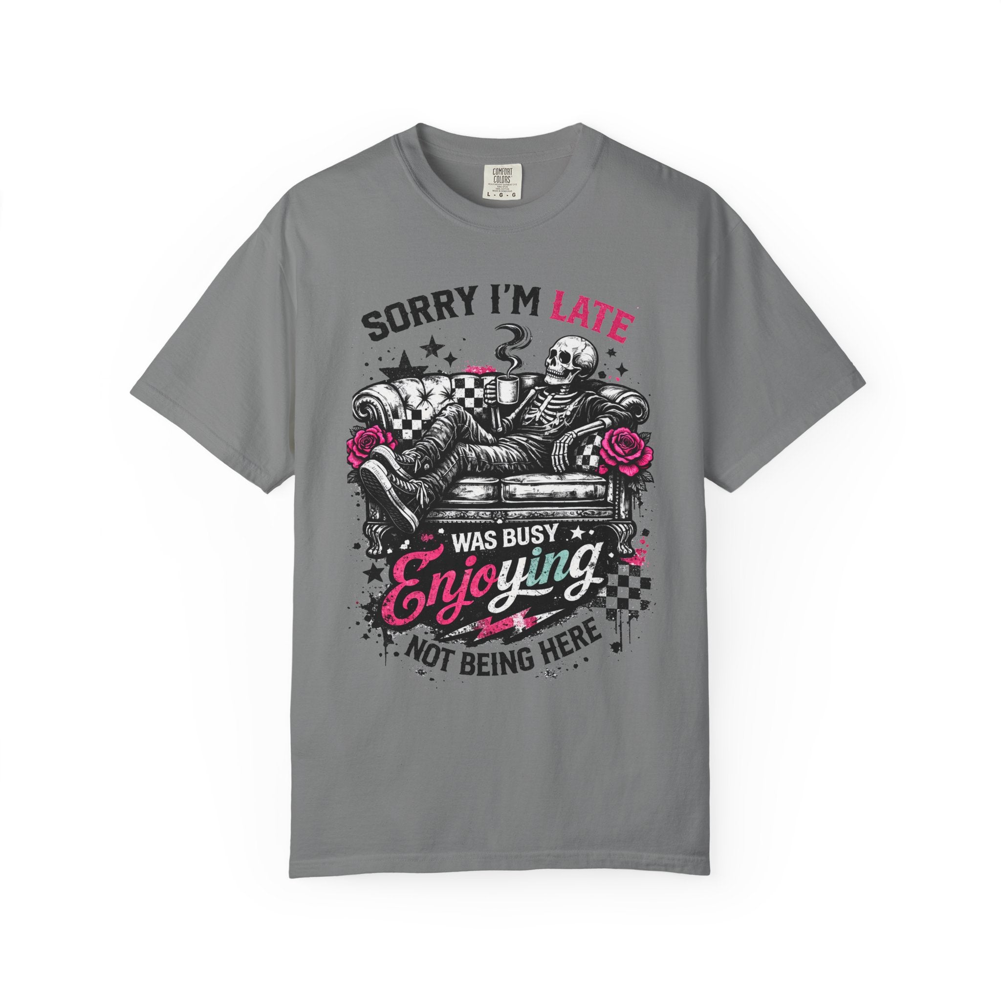 Skeleton "Sorry I’m Late" T-Shirt — Relaxed Skull Graphic Tee