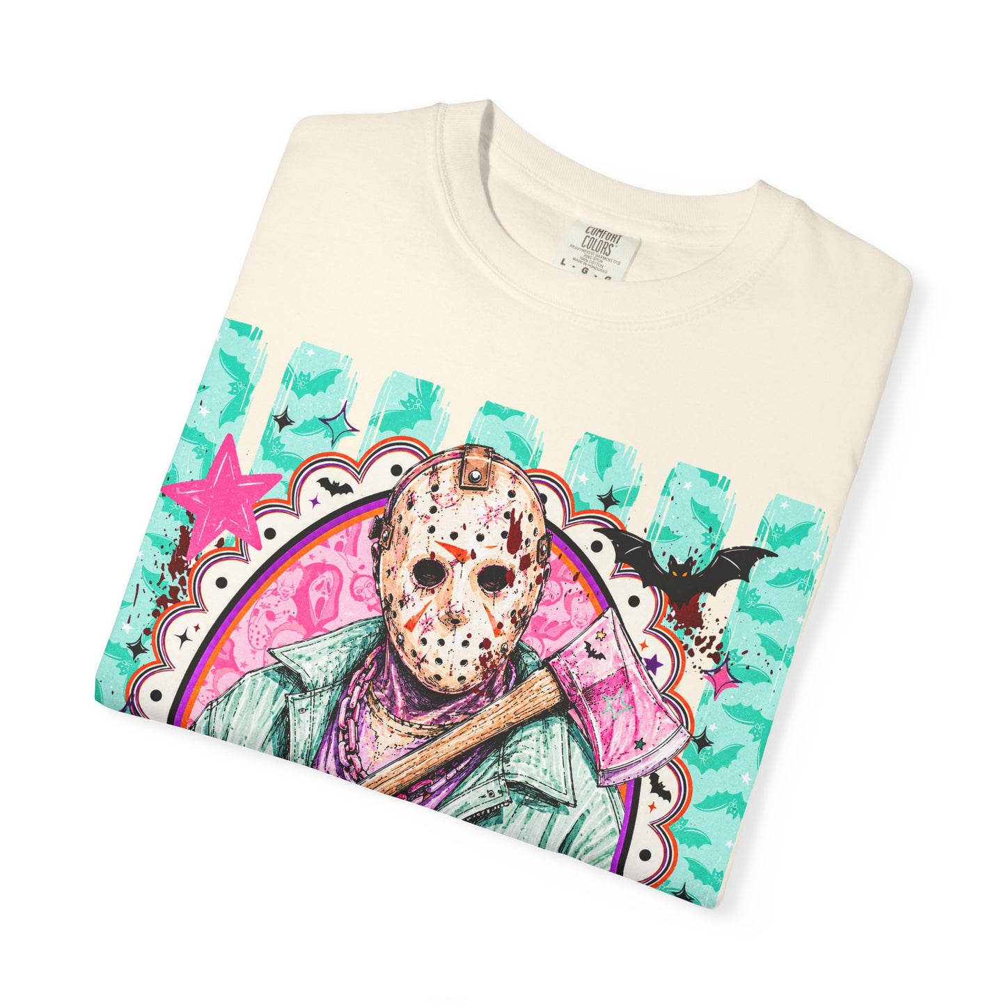Hockey Mask Horror Graphic T-Shirt — Retro Pastel Jason Design
