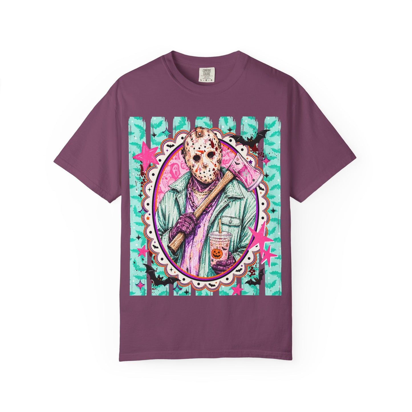 Hockey Mask Horror Graphic T-Shirt — Retro Pastel Jason Design