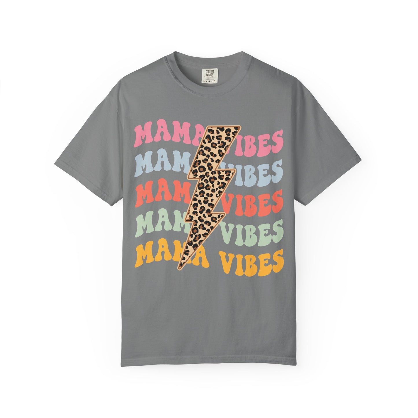 Mama Vibes Lightning Bolt T-Shirt — Leopard Print Retro Mom Tee