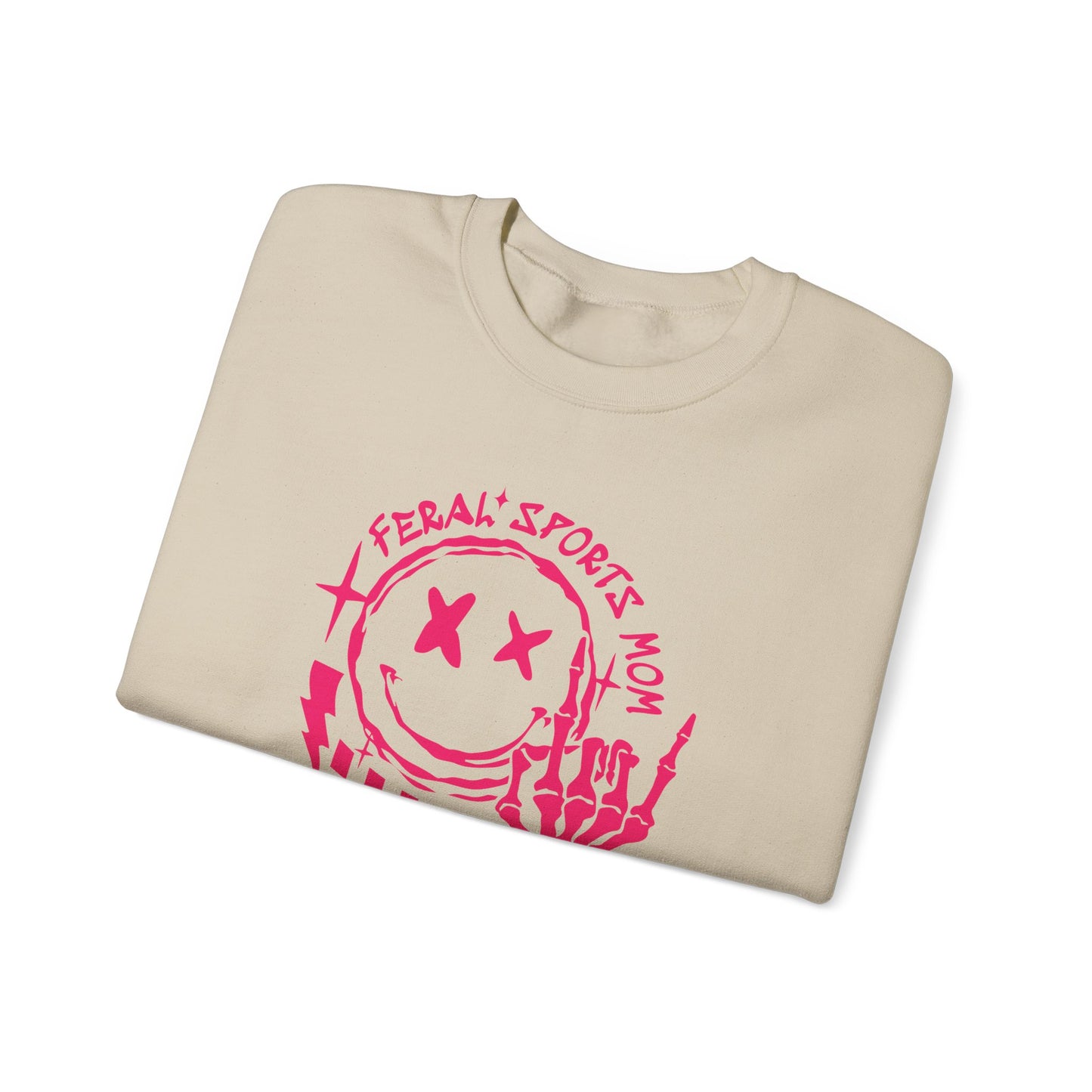 Feral Sports Mom Crewneck Sweatshirt — Edgy Pink Graphic Mom Sweater