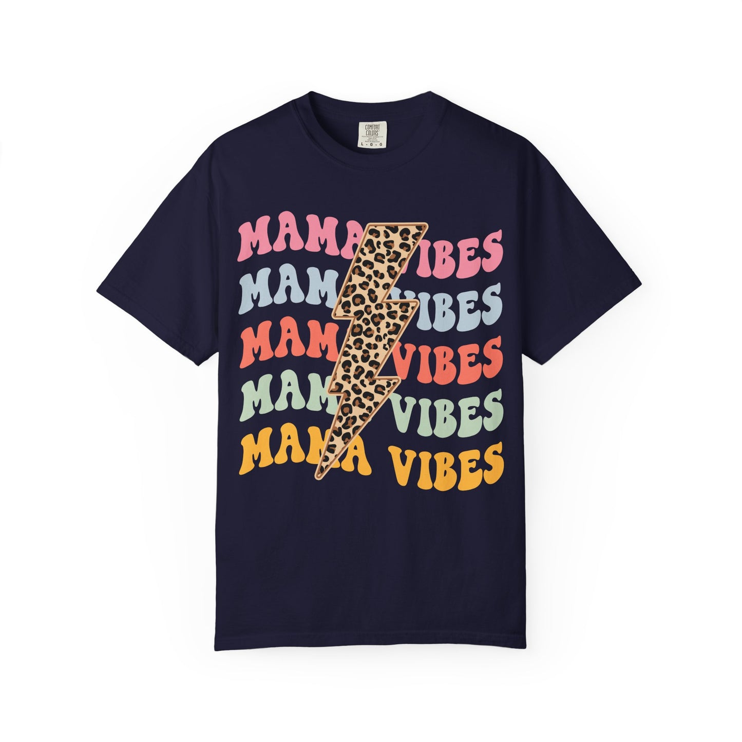 Mama Vibes Lightning Bolt T-Shirt — Leopard Print Retro Mom Tee