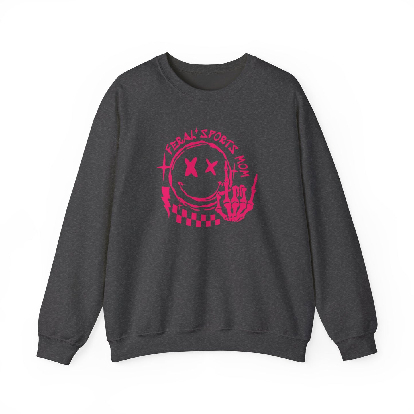 Feral Sports Mom Crewneck Sweatshirt — Edgy Pink Graphic Mom Sweater