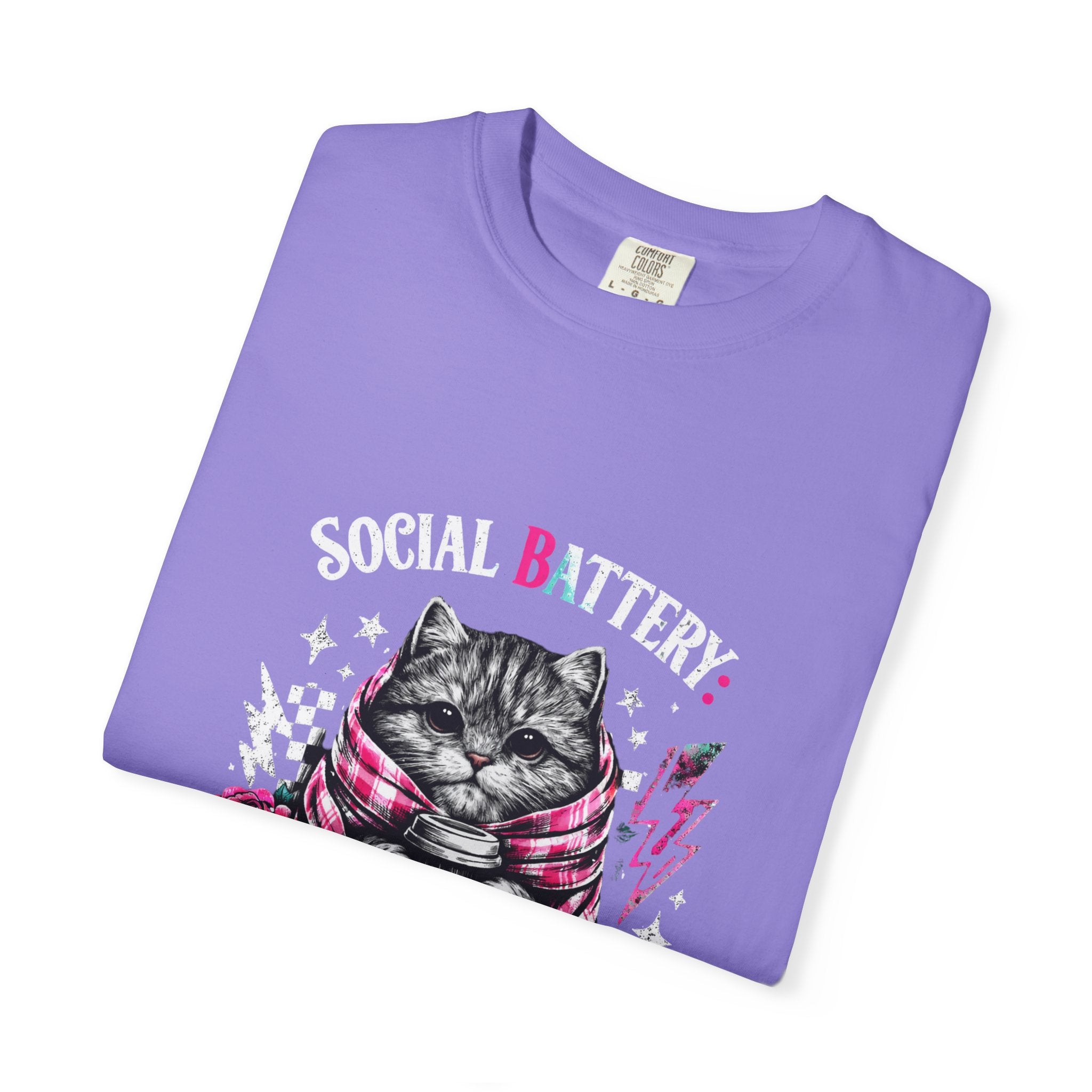 Social Battery Critically Low T-Shirt — Introvert Cat Graphic Tee