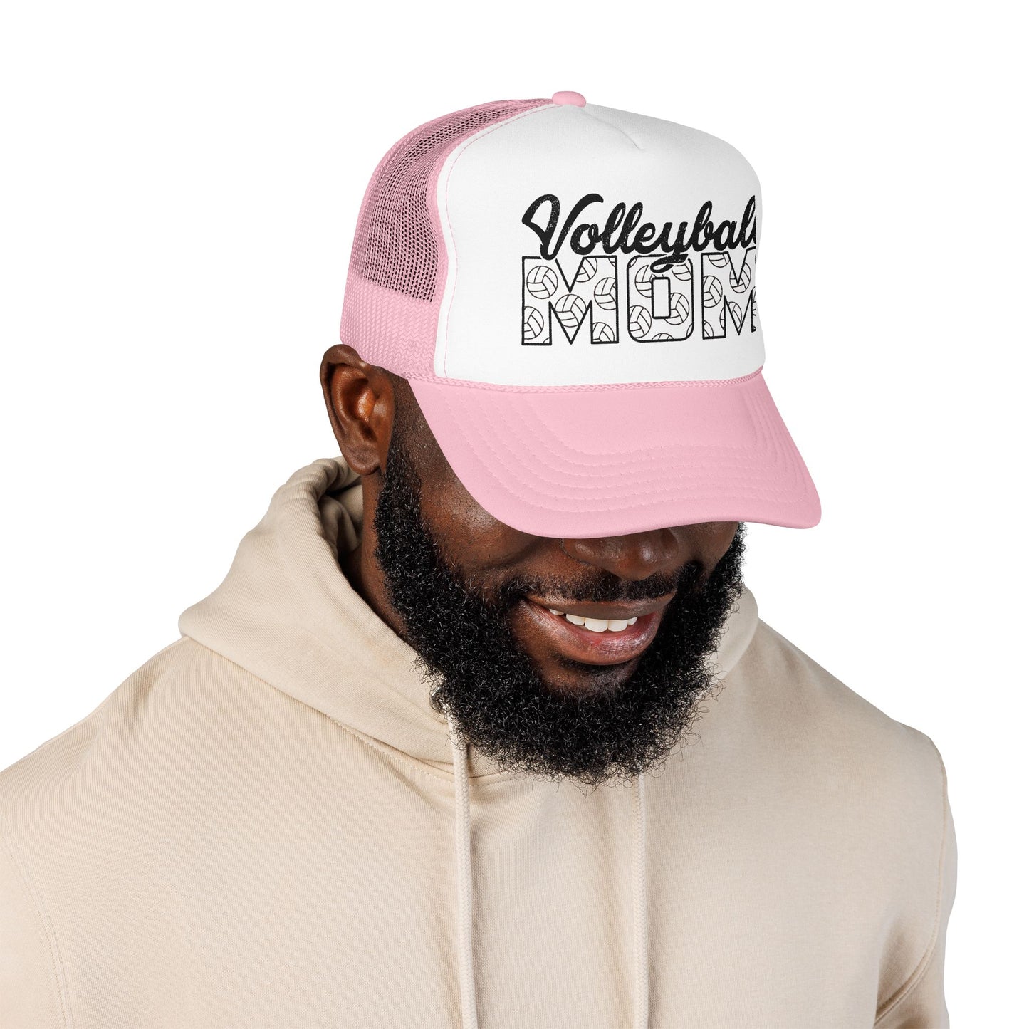 Volleyball Mom Trucker Hat – Foam Mesh Cap with Volleyball Pattern