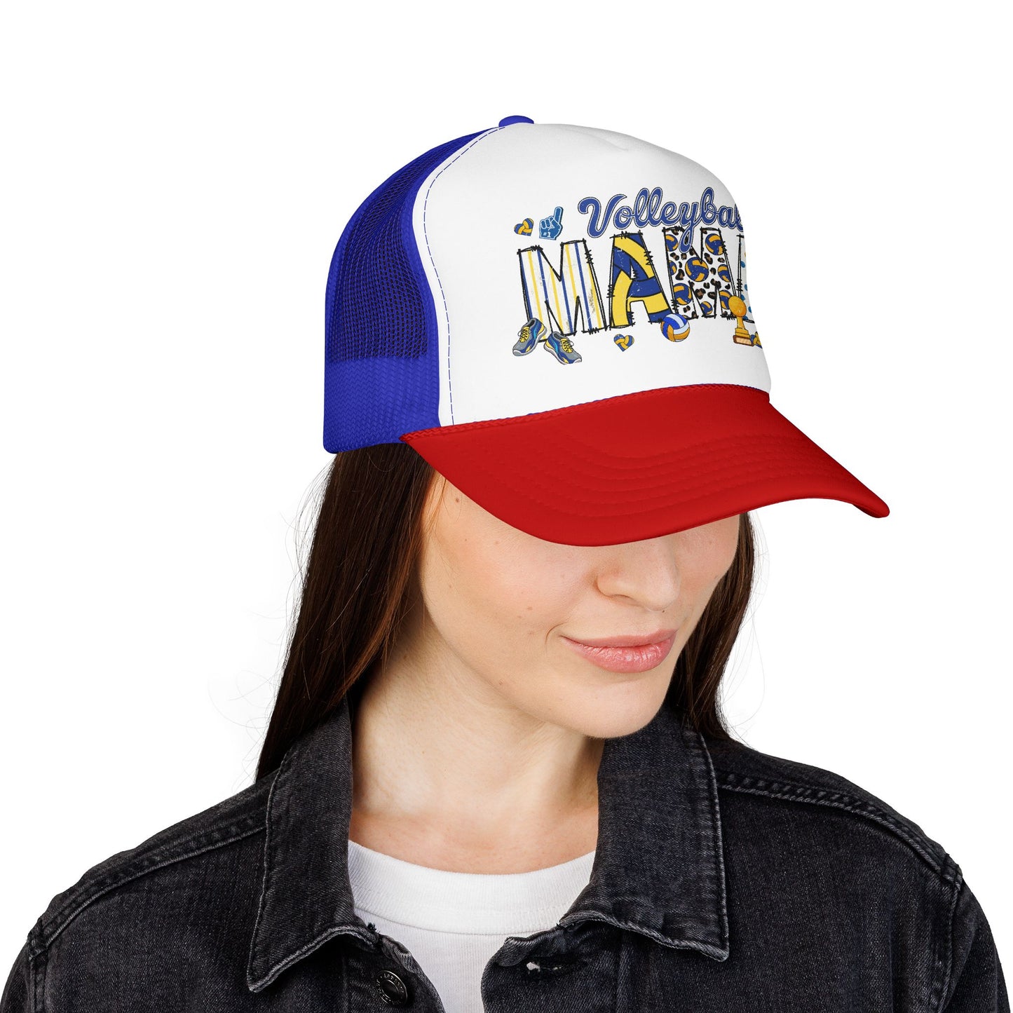 Volleyball Mama Trucker Hat — Blue Foam Mesh Cap for Proud Volleyball Moms