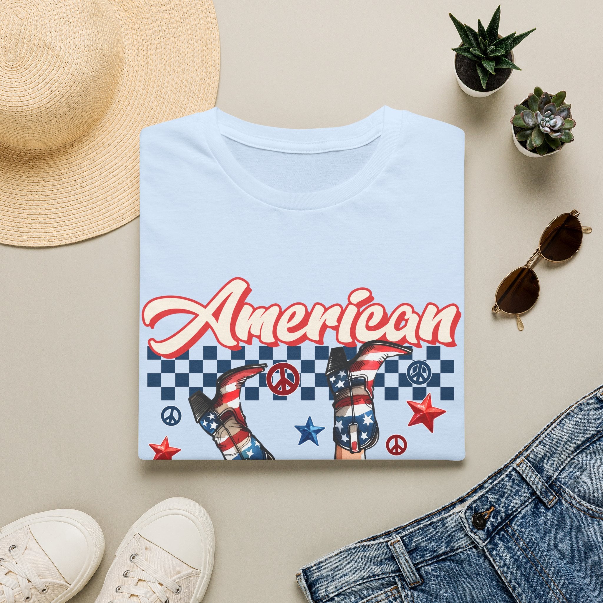 T-Shirt — "American Sweetheart" Patriotic Stars & Stripes Graphic