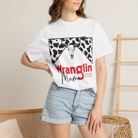 Wranglin Mama T‑Shirt — Cowprint Western Graphic Tee