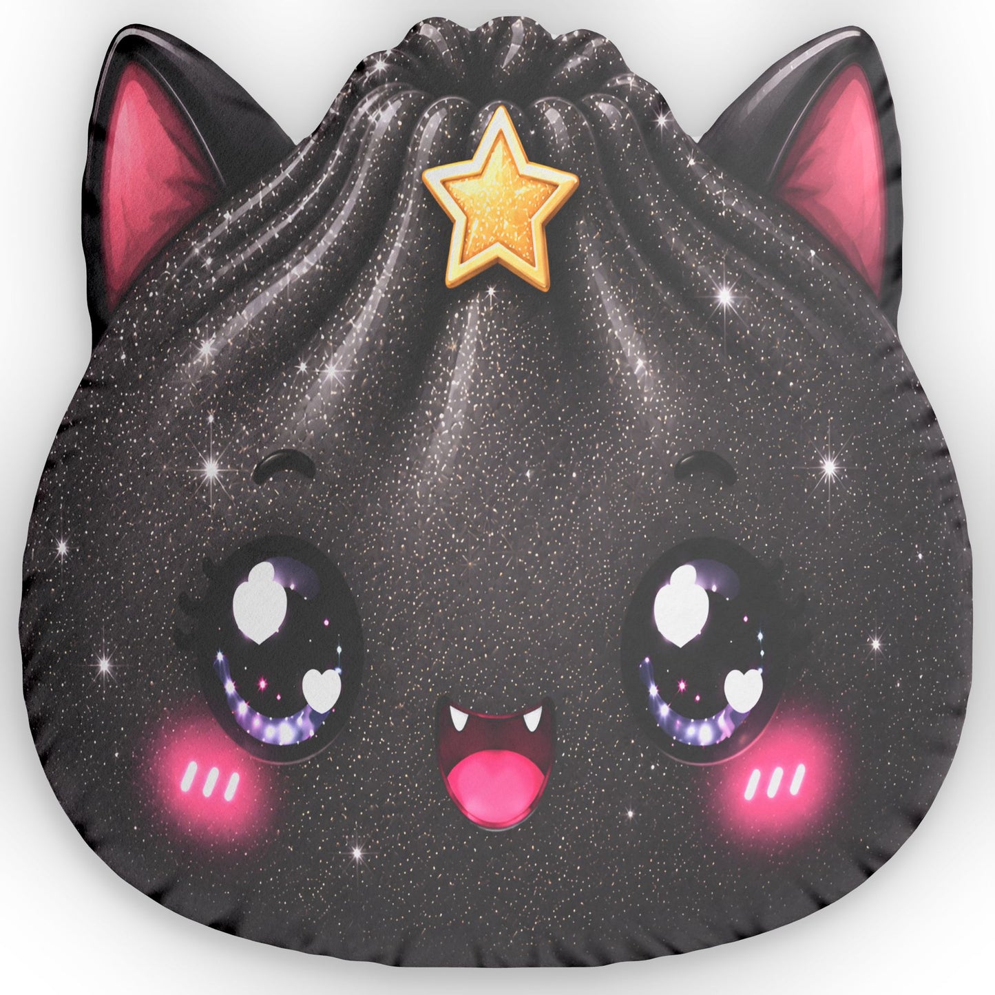 Kawaii Star Cat Shaped Pillow — Cute Black Cat Face Decorative Throw