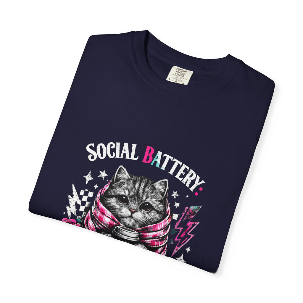 Social Battery Critically Low T-Shirt — Introvert Cat Graphic Tee
