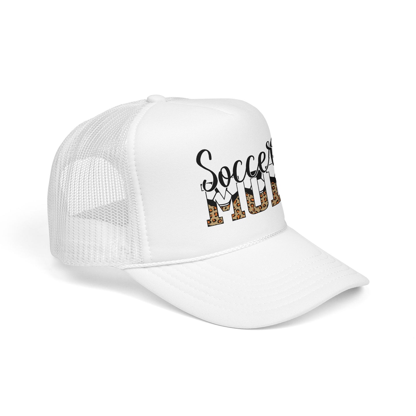 Soccer Mom Trucker Hat — Leopard Print Soccer Ball Foam Cap