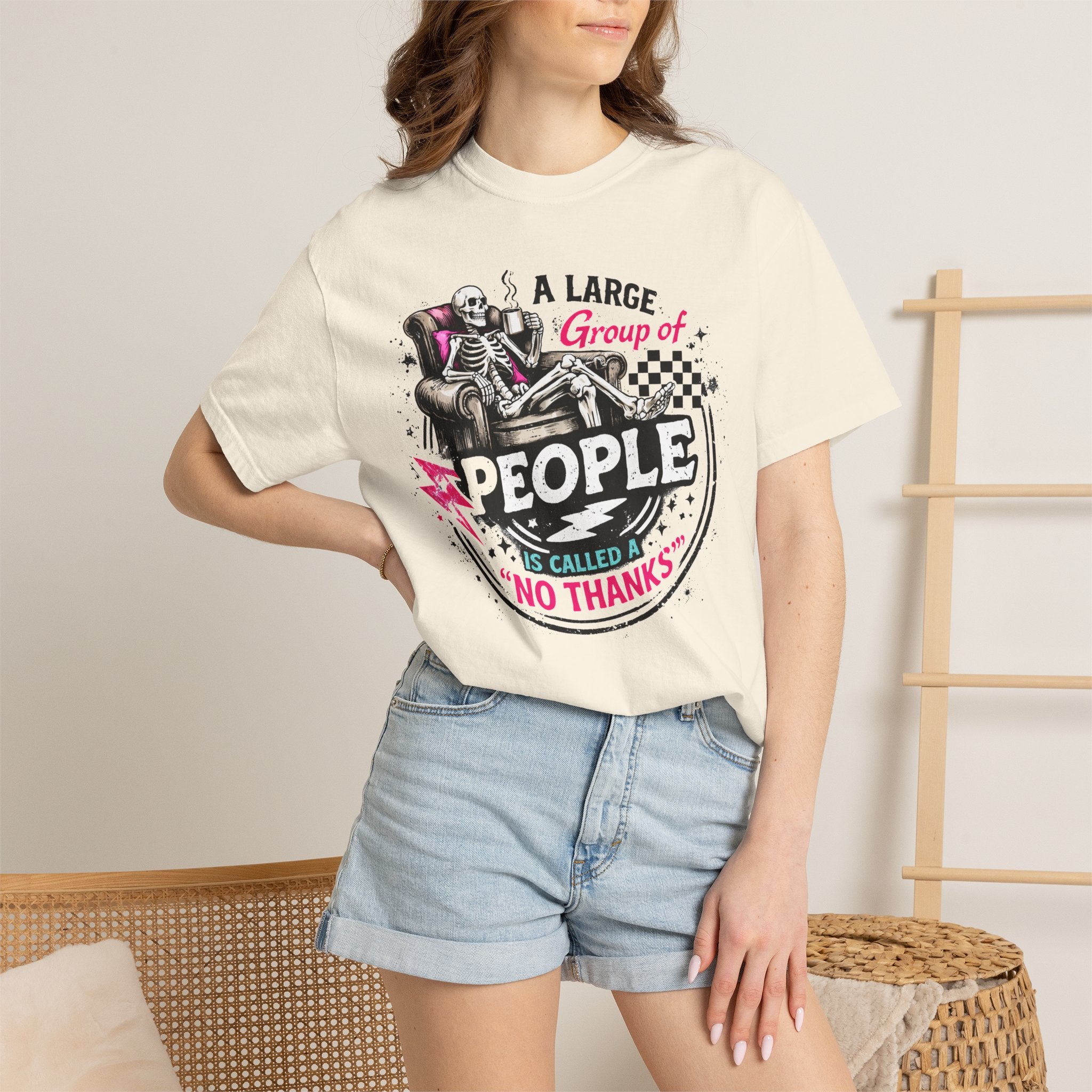 T-Shirt — “A Large Group of People Is Called No Thanks” Skeleton Anti-Social Graphic Tee